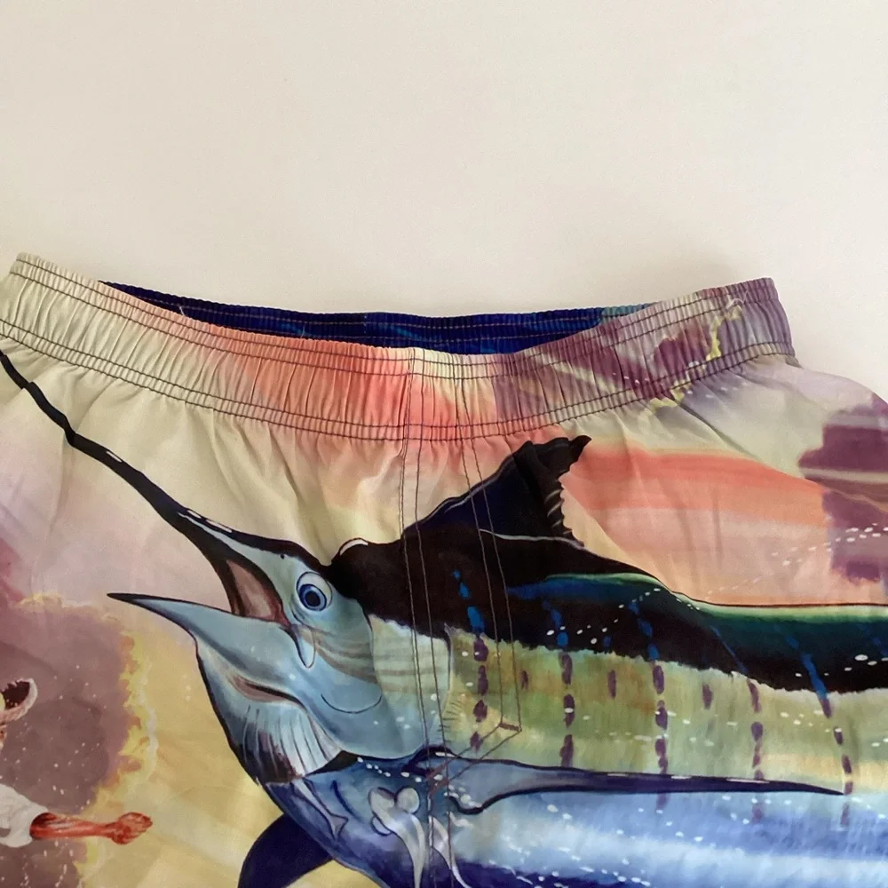 Guy Harvey Santigold Swim Trunks Men’s Size Medium Multi Color Old Man And Sea